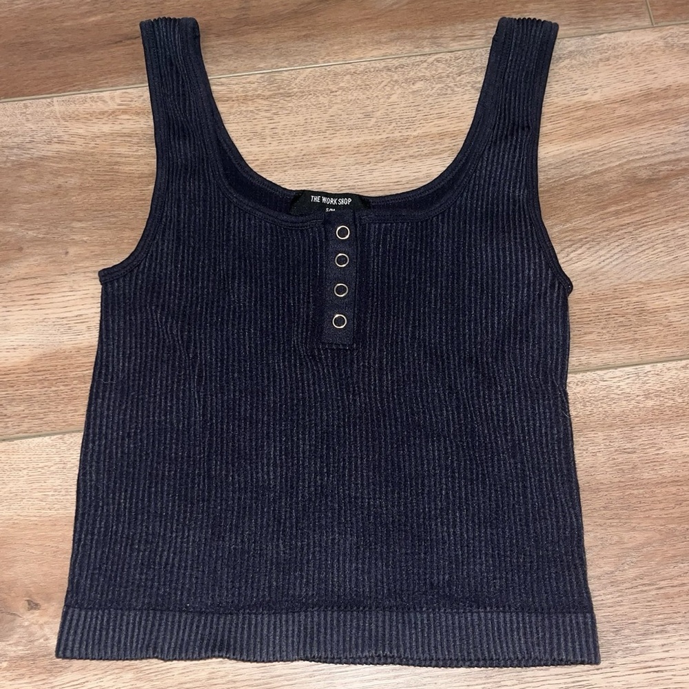 The Workshop burnout vintage style black button tank